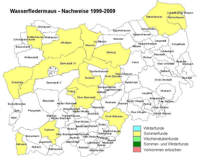 Wasserfledermaus Karte mit Nachweisen