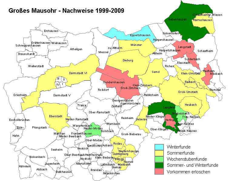 Großes Mausohr Karte mit Nachweisen