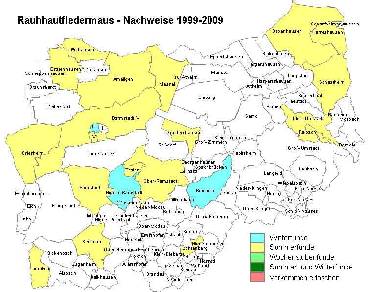 Rauhhautfledermaus Karte mit Nachweisen