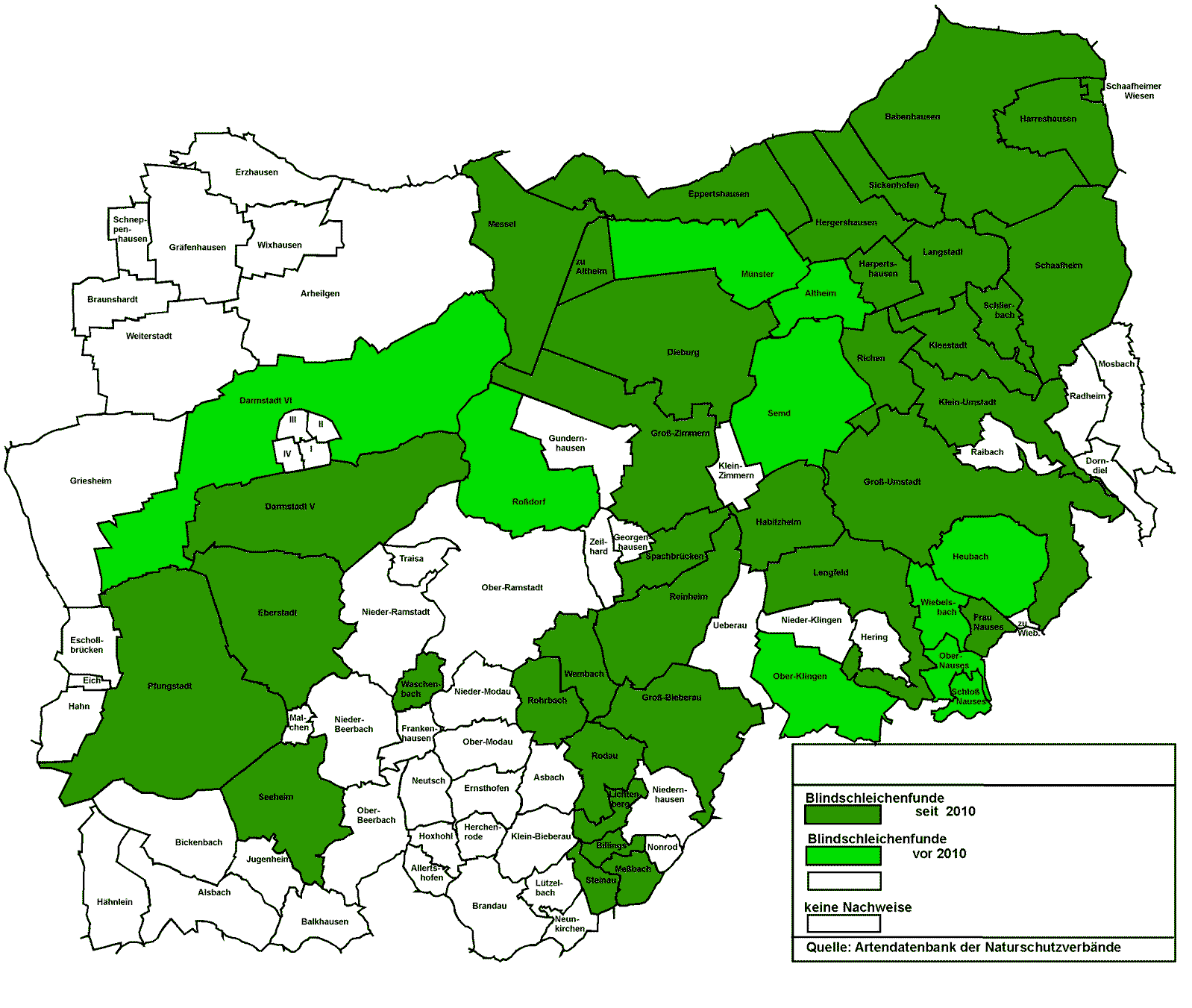 Blindschleiche Karte mit Nachweisen
