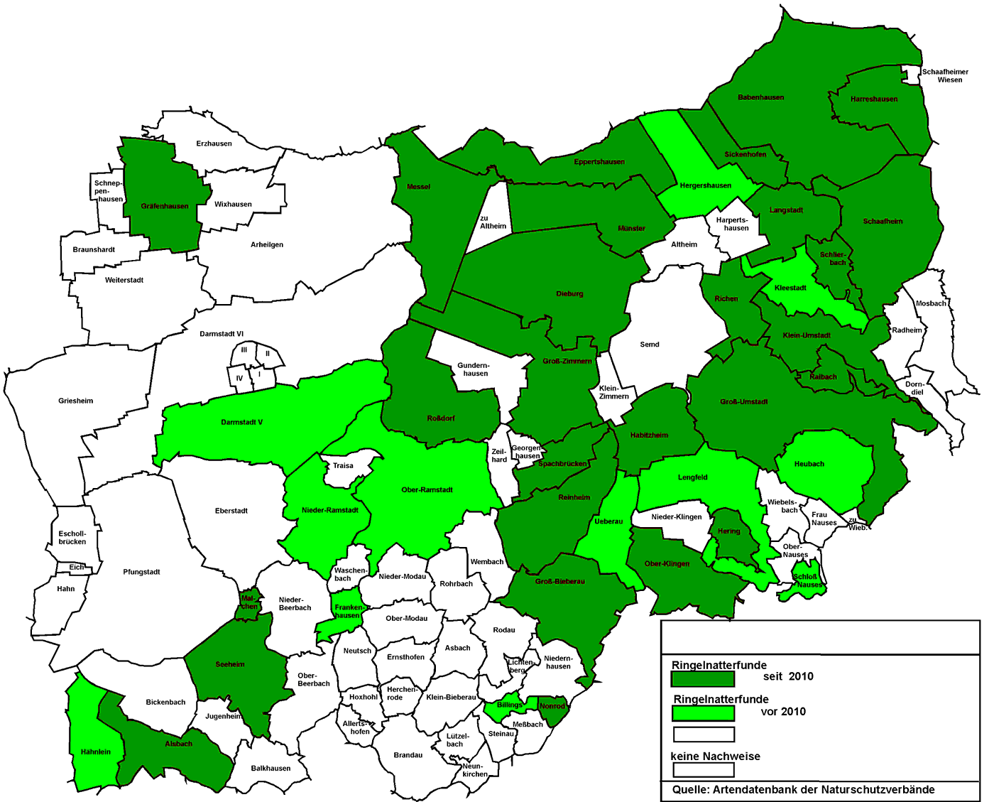Ringelnatter Karte mit Nachweisen